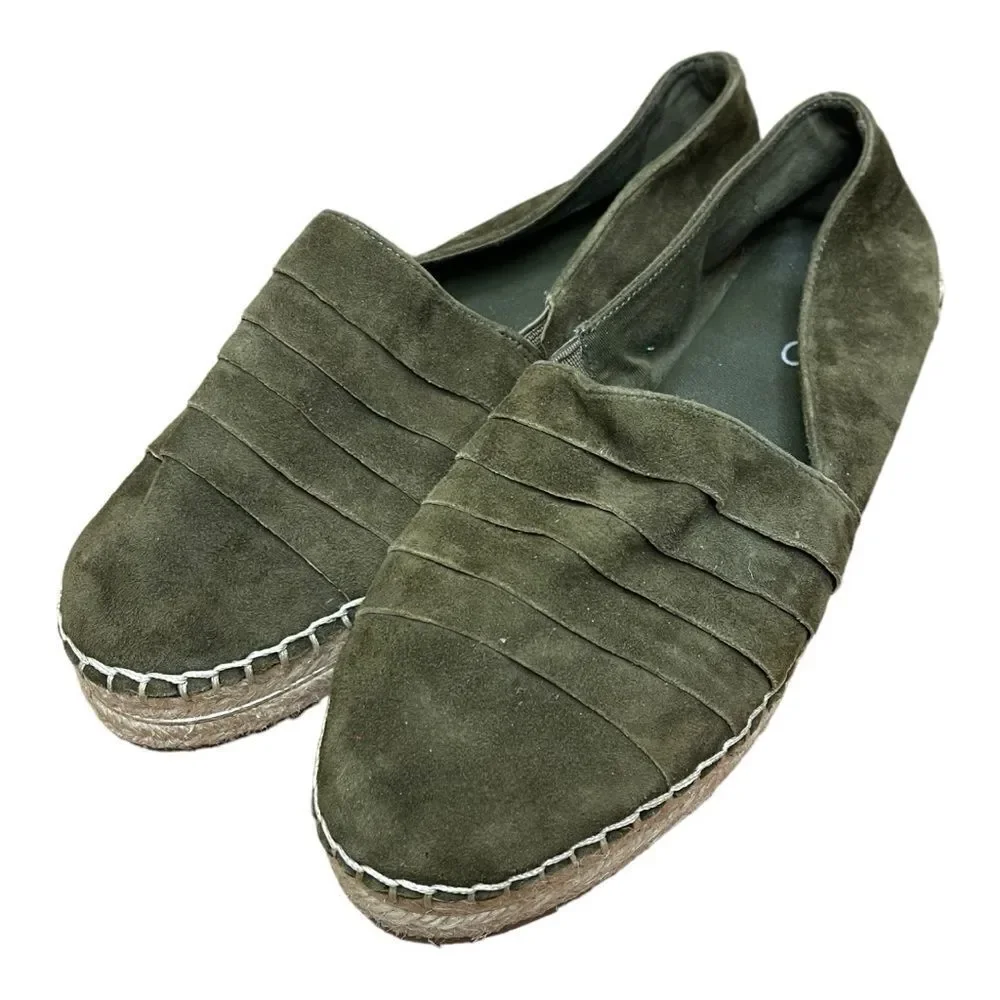 Aldo Espadrilles Flats Green Suede Leather Round Toe Slip On Size 8 EUC Coastal